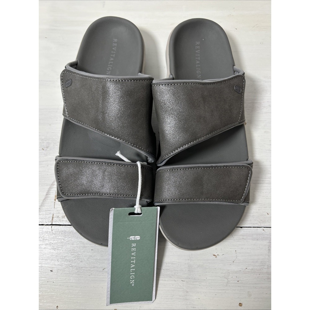 Revitalign Women 10B Pewter Orthotic Slide Sandals - Kholo Nuevo Metallic 303
